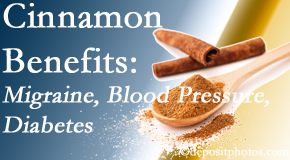 Back And Neck Care Center shares research on the benefits of cinnamon for migraine, diabetes and blood pressure.