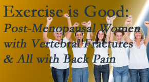 Back And Neck Care Center encourages simple yet enjoyable exercises for post-menopausal women with vertebral fractures and back pain sufferers. 