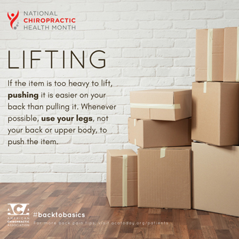 Back And Neck Care Center advises lifting with your legs.